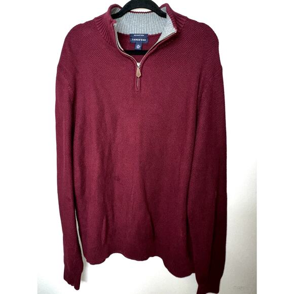 Lands End Mens Sz XL Maroon 1/4 Zip Supima Cotton Tight Knit Long Sleeve Sweater - Picture 1 of 8